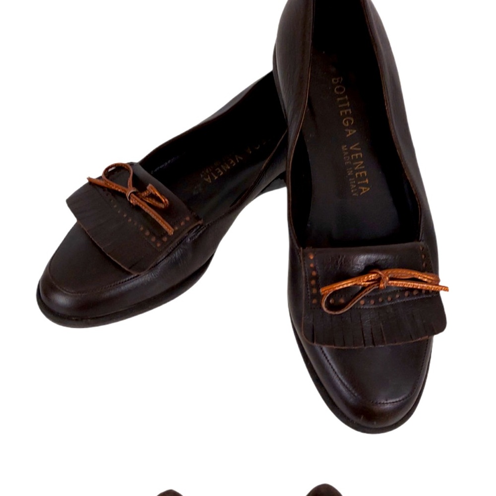 Bottega Veneta Tie Flap Loafers Brown Leather 6 B